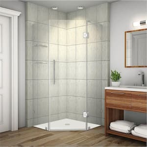 Neoscape GS 34 in. x 72 in. Frameless Neo-Angle Shower Enclosure in Chrome with Glass Shelves