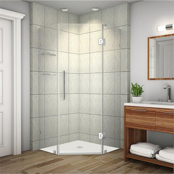Aston Neoscape GS 36 in. x 72 in. Frameless Neo-Angle Shower Enclosure in Chrome with Glass Shelves