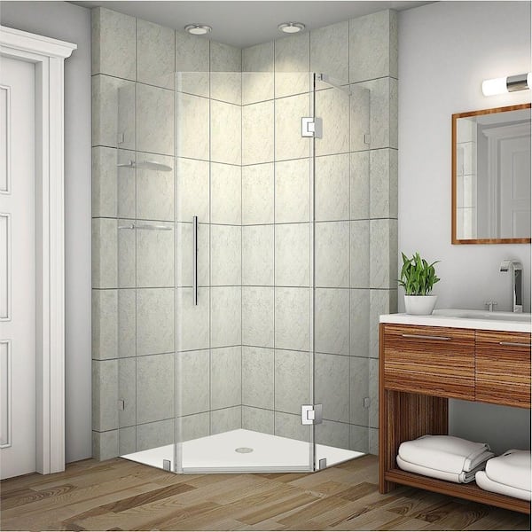 Aston Neoscape GS 38 in. x 72 in. Frameless Neo-Angle Shower Enclosure in Chrome with Glass Shelves