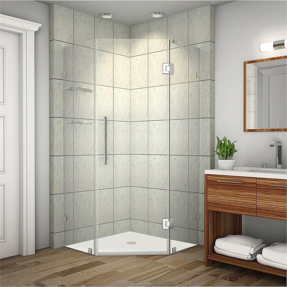 Stainless Steel Frameless Neo-Angle Shower Enclosure with Clear Glass