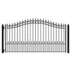 Prague Style 16 ft. x 6 ft. Black Steel Single Swing Driveway Fence Gate