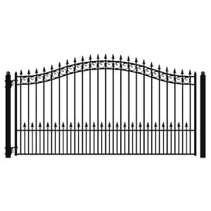 Prague Style 16 ft. x 6 ft. Black Steel Single Swing Driveway Fence Gate