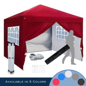 10 ft. L x 10 ft. L Red Instant Canopy Pop-Up Tent with Sidewalls, Adjustable Legs