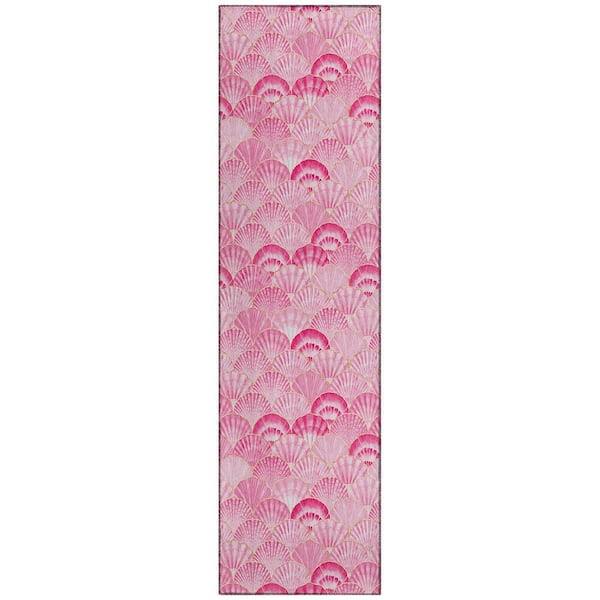 Surfside 2 ft. 3 in. x 7 ft. 6 in. Pink Geometric Indoor/Outdoor Area Rug