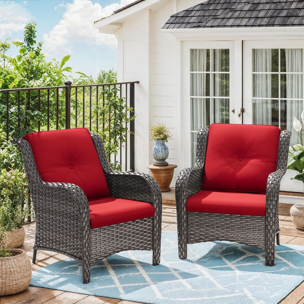 Ergonomic Arm 2-Piece Patio Wicker Outdoor Lounge Chair with Thick Red Cushions price history on PriceWatchPro