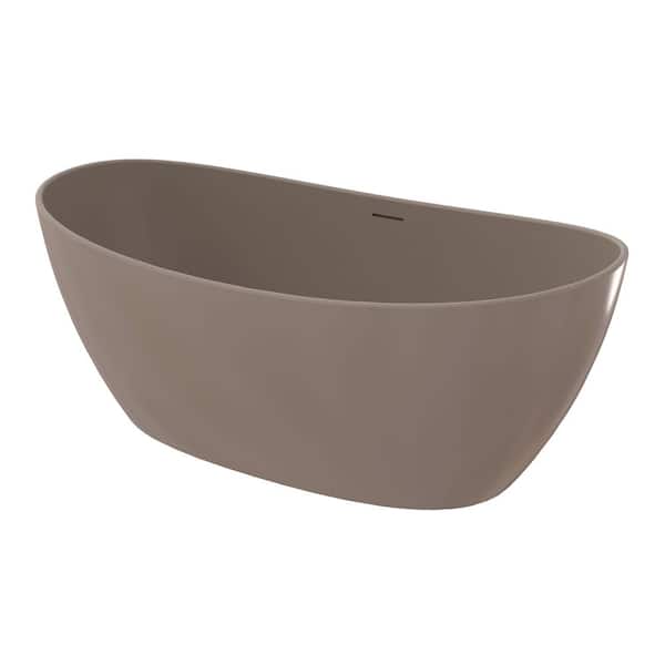 Oeno 65 in. x 33 in. Extra Wide Stone Resin Freestanding Soaking Bathtub in Gray Coffee