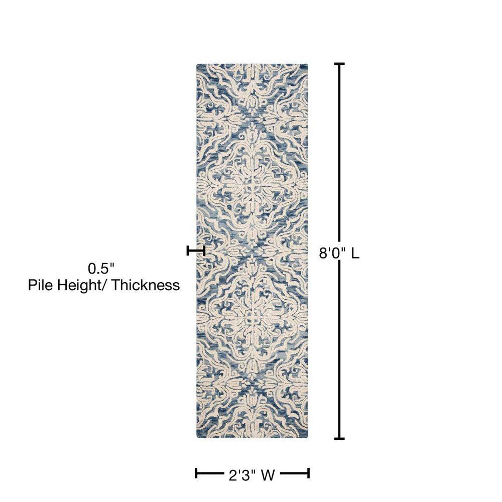 Elysian Blooms Hand-Tufted Wool Runner Rug in Blue Floral - 2'3" x 8'