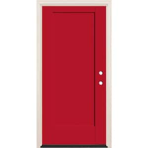 32 in. x 80 in. 1 Panel Left-Hand Ruby Red Painted Fiberglass Prehung Front Door w/4-9/16 in. Frame and Bronze Hinges