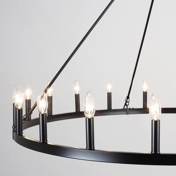 ZJVAIVE 20-Light Black Farmhouse Candle Style Hanging Wagon Wheel