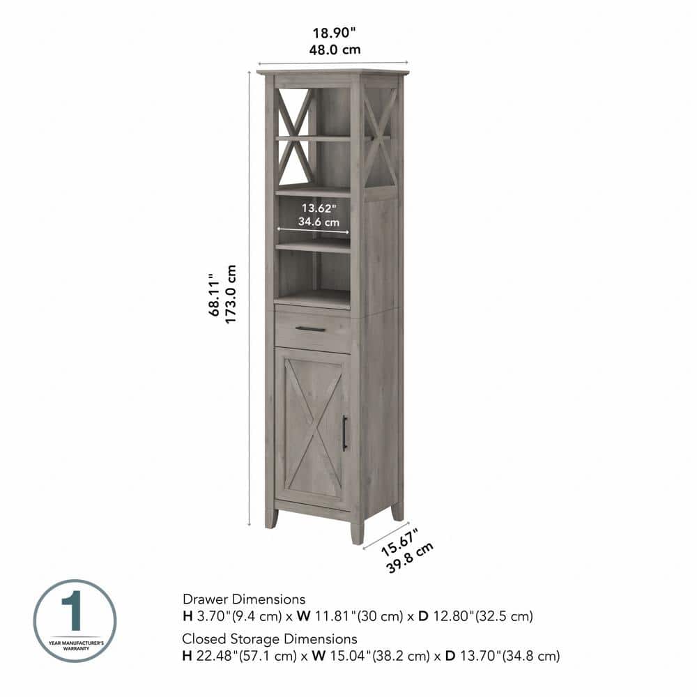 Driftwood Gray Tall Adjustable Bookcase Cabinet with Doors