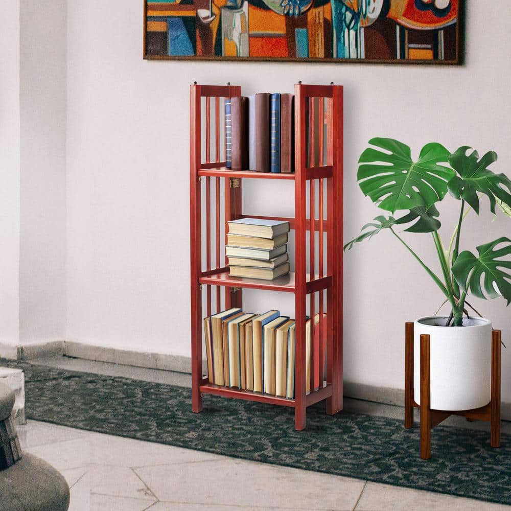 Casual Home Mahogany Solid Wood 14" Foldable 3-Shelf Bookcase