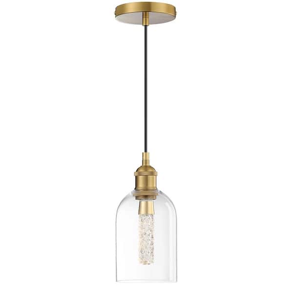 pasentel Modern 4.75 in. 1-Light Gold Mini Pendant Light with Clear Glass Shade, Crystal Bulb Included