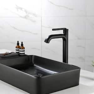 Single Handle Vessel Sink Faucet with Water Supply Hoses in Matte Black