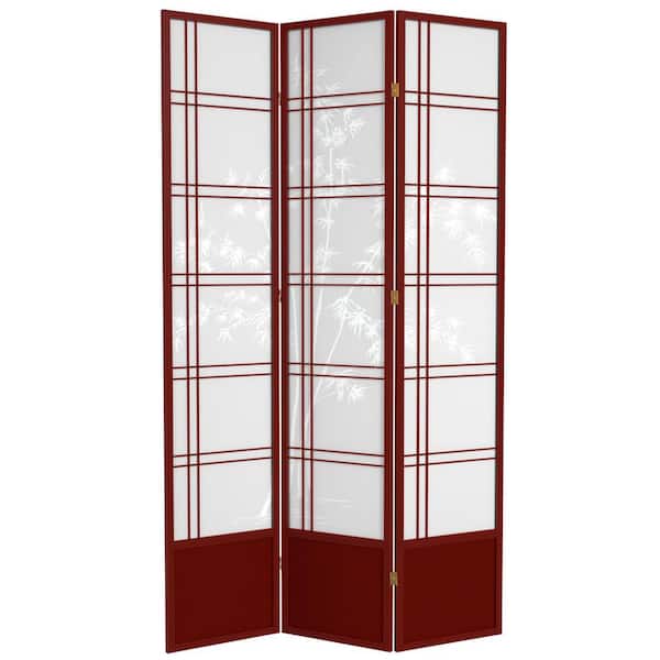 Red Lantern 7 ft. Rosewood 3-Panel Room Divider