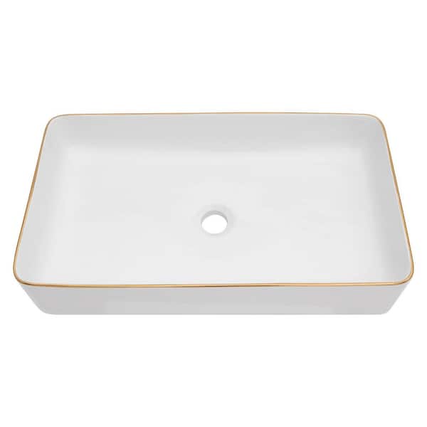 24 in. Vessel Rectangular Bathroom Sink in White Ceramic