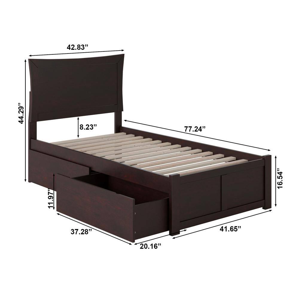 Espresso Twin Wood Platform Bed with Storage Drawers