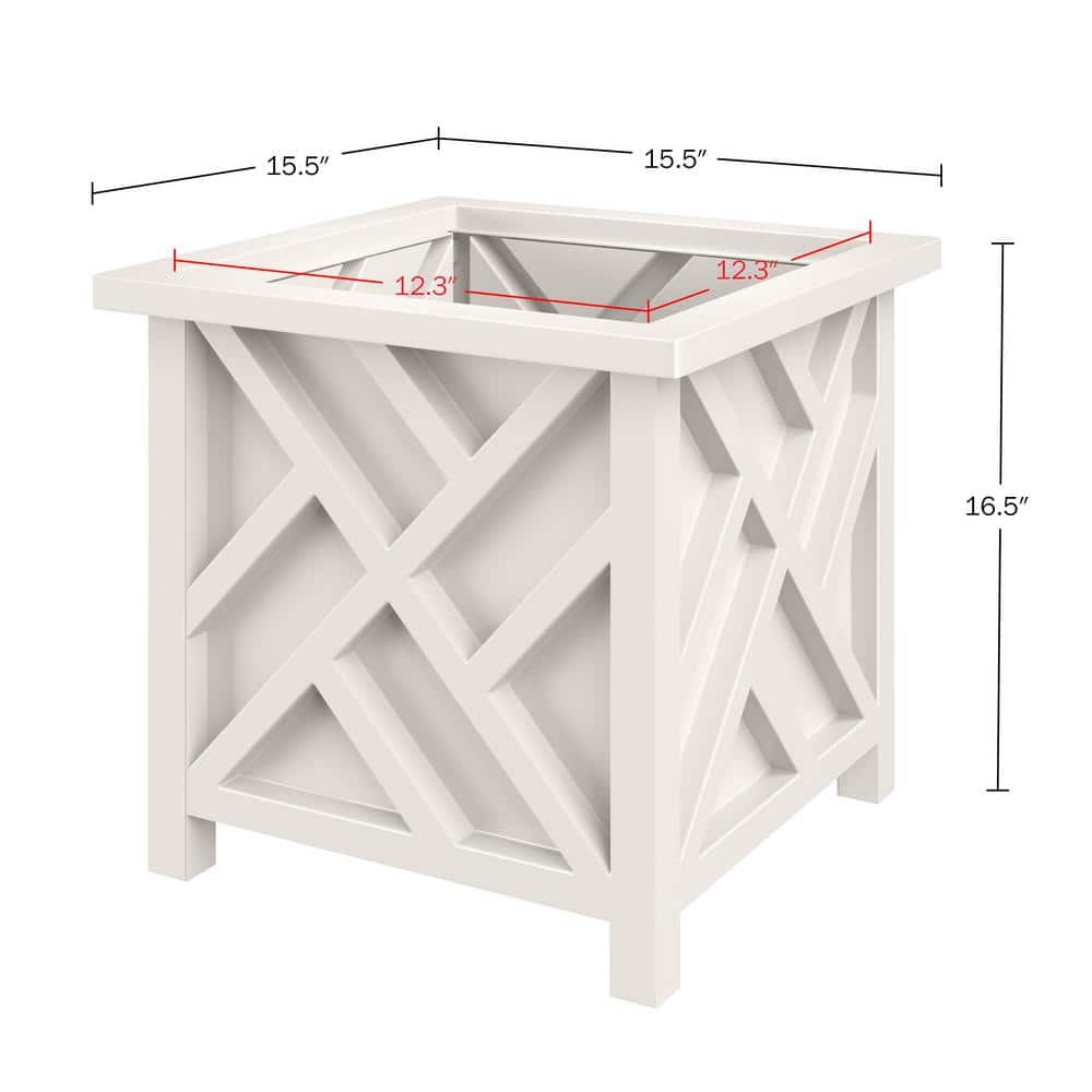 White Polypropylene 15.5-Inch Lattice Design Outdoor Planter Box