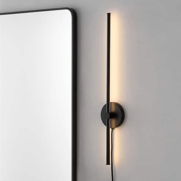 JONATHAN Y Anton 27.25 in. 1-Light Modern Minimalist Iron Adjustable Bar Integrated LED Plug-In Sconce, Black