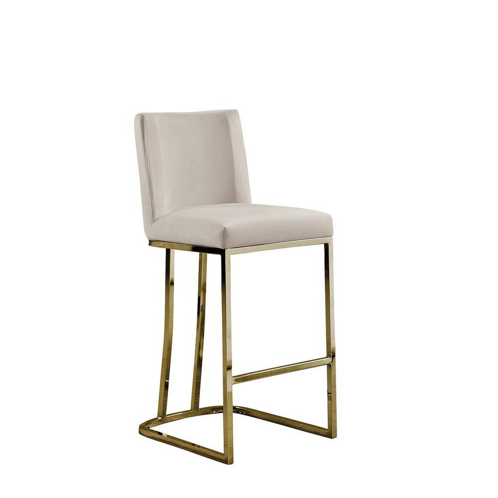 Beige Cream Velvet Counter Stools with Gold Chrome Base, Set of 2