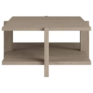 34.66 in. Gray Square Wood Coffee Table with Shelves;Storage