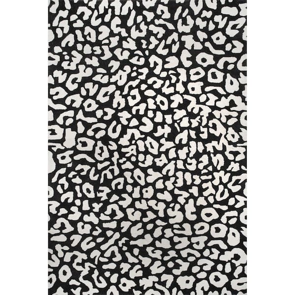 Nuloom Rorie Leopard Print Black 2 Ft, Gray Animal Print Rug Runner