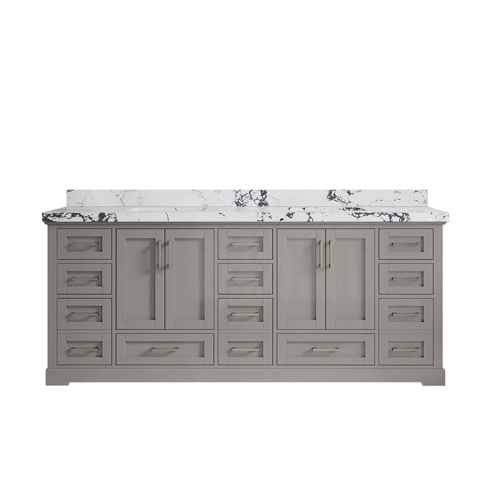 Boston 84 in. Double Sink Freestanding Elephant Gray Bath Vanity with Viola Night Qt. Top Unassembled price history on PriceWatchPro