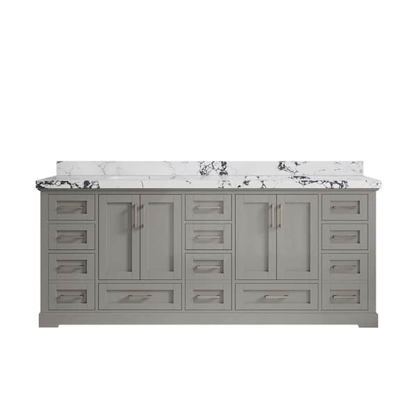 Willow Collections Boston 84 in. Double Sink Freestanding Elephant Gray Bath Vanity with Viola Night Qt. Top Unassembled