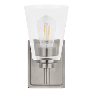 Wakefield 5.25 in. 1-Light Brushed Nickel Modern Wall Mount Sconce Light with Clear Glass Shade