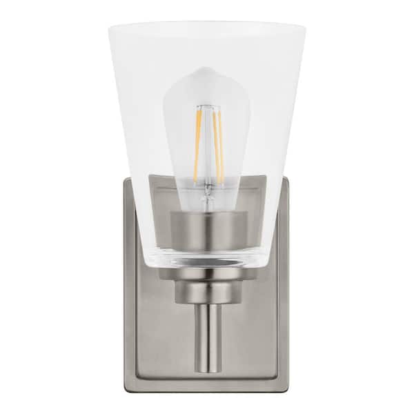 Hampton Bay Wakefield 5.25 in. 1-Light Brushed Nickel Modern Wall Sconce with Clear Glass Shade