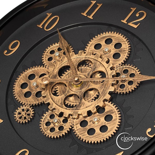 CLOCKSWISE 16 in. Industrial Exposed Rotating Gear Wall Clock