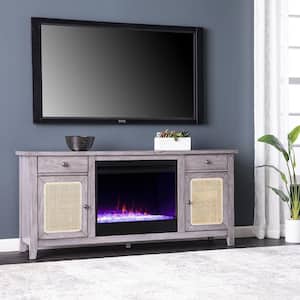 Edderton 58 in. Freestanding Wooden Color Changing Electric Fireplace TV Stand in Gray