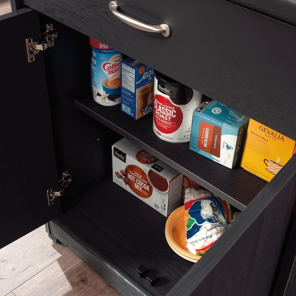 Raven Oak Wood Kitchen Cart with Storage and Wheels