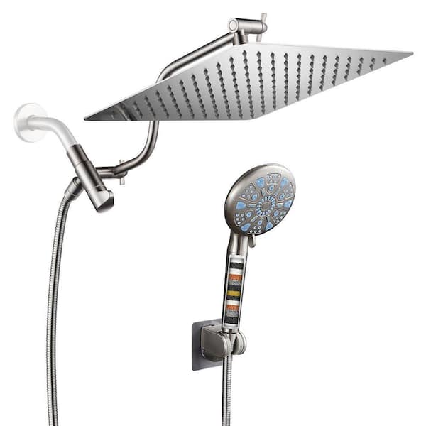 Rainfull 2-in-1 9-Spray Pattern Adjustable Wall Mount Shower Head with Filter 2.5 GPM and Handheld Shower Head in Nickel