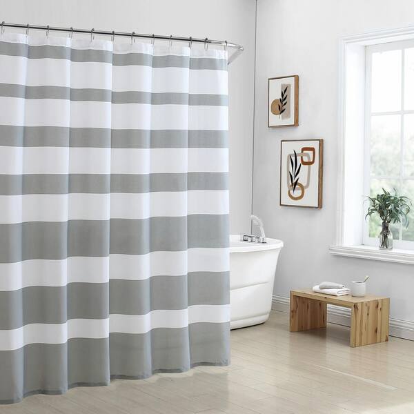 Gray Striped 100% Cotton 72 x 72 Caro Home Fabric Shower Curtain Teal 