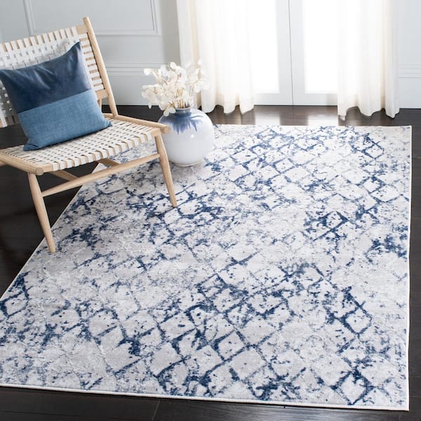 Amelia Gray/Navy 7 ft. x 7 ft. Square Diamond Abstract Area Rug