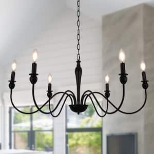 Modern Farmhouse Dining Room Chandelier 6-Light Mattle Black Large Island Candlestick Chandelier Pendant