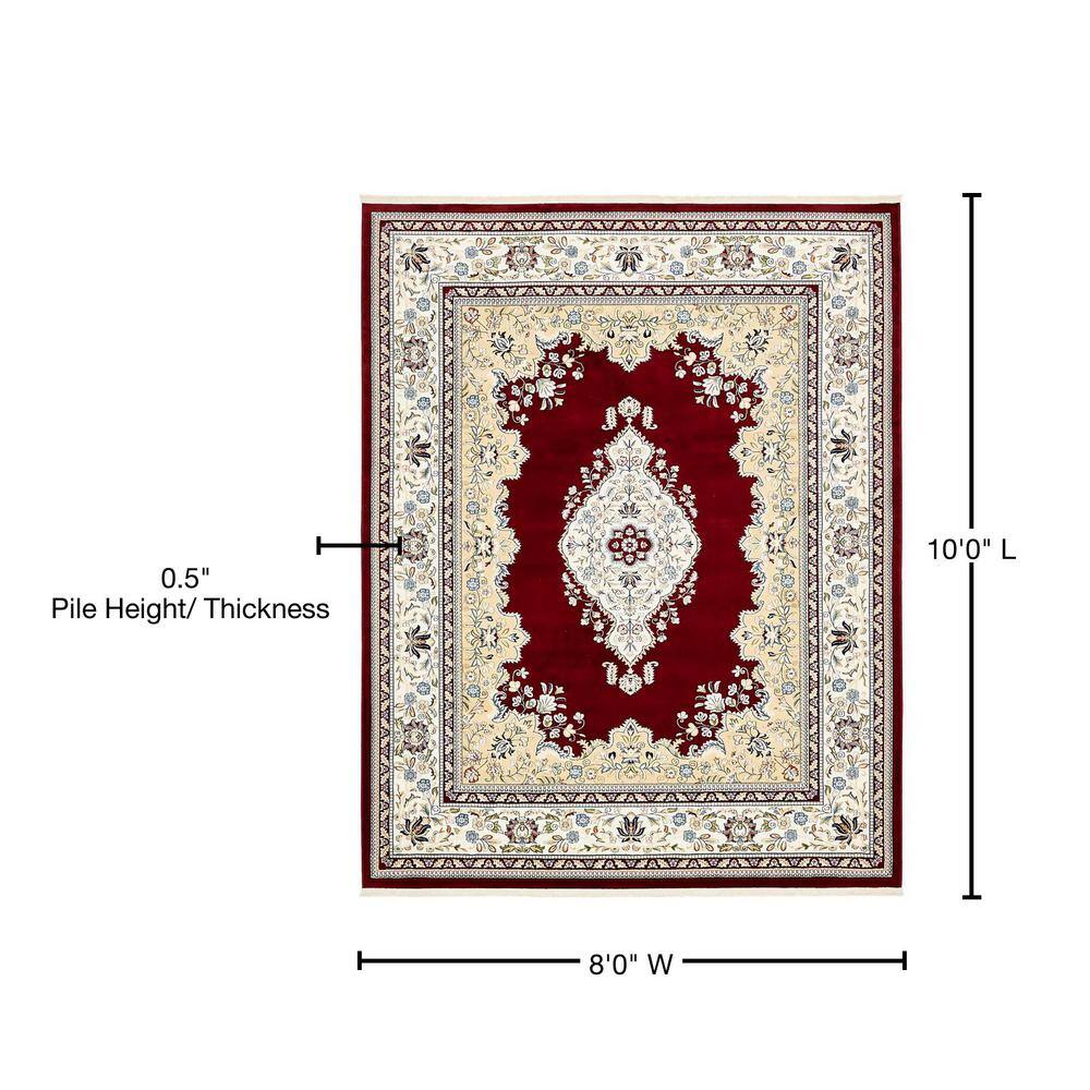 Burgundy and Cream 8' x 10' Synthetic Traditional Area Rug