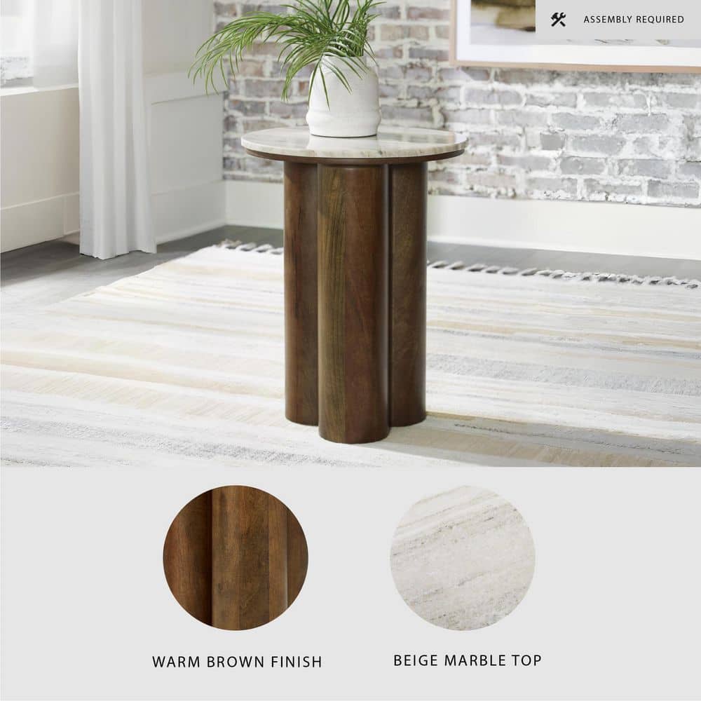 Henfield 18 in. Beige/Brown Round Marble Accent Table - thumbnail 4