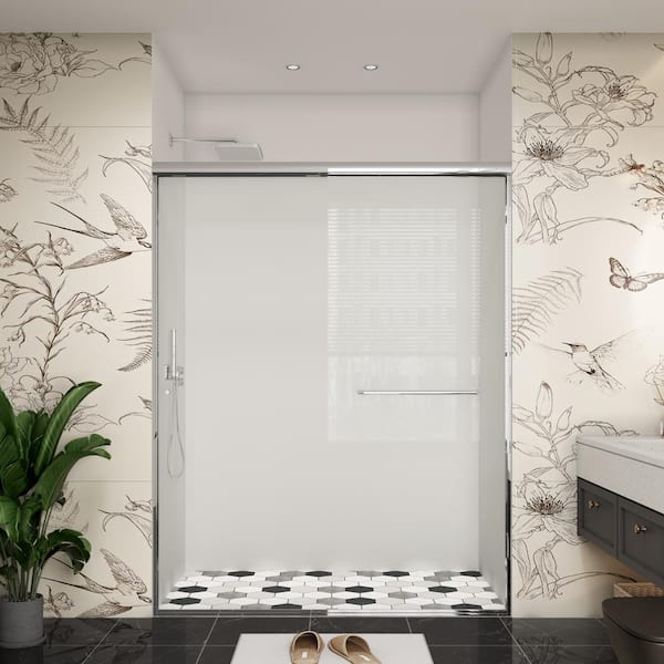 60 in. W x 76 in. H Double Sliding Framed Bypass Bath Shower Door in Chrome with Easy-Clean Clear Glass