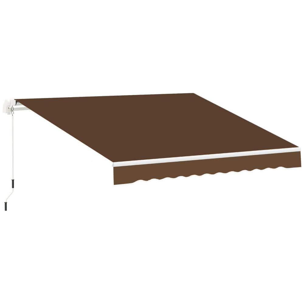 Brown 13 ft. x 8 ft. Patio Awning Sun Shade Shelter with Manual Crank Handl