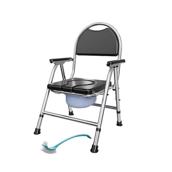 4 in 1 Folding Bedside Commode Chair with Arms and Back for Elderly, 350 lb. Adjustable Raised Toilet Seat with Handles