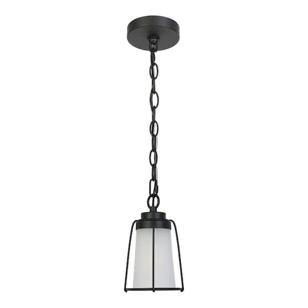 Uolfin 9.1 in. 1-Light Black Modern Bell Outdoor Porch Pendant Light Industrial Hanging Entry Lantern with Frosted Glass Shade