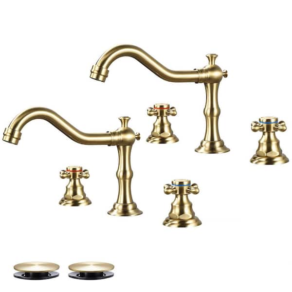 AKLFGN Double Handles 8 in. Widespread Bathroom Faucet 3-Hole Waterfall Sink Faucet in Brushed Gold (2-Pack)