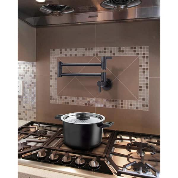 Wall Mounted Pot Filler with Dual-Handle in Oil Rubbed Bronze
