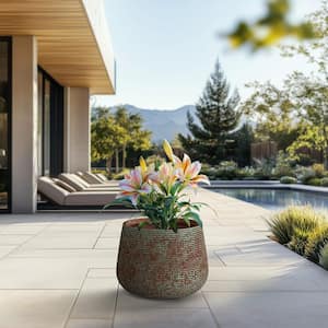 18.5 in. Large Muted Teal (Enhanced Interior) Concrete Round Planter/Pot with Drainage Holes