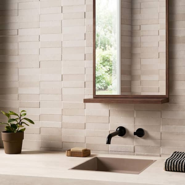 Mira Sand Beige 4 in. x 0.43 in. Textured Matte Ceramic Wall Tile Sample