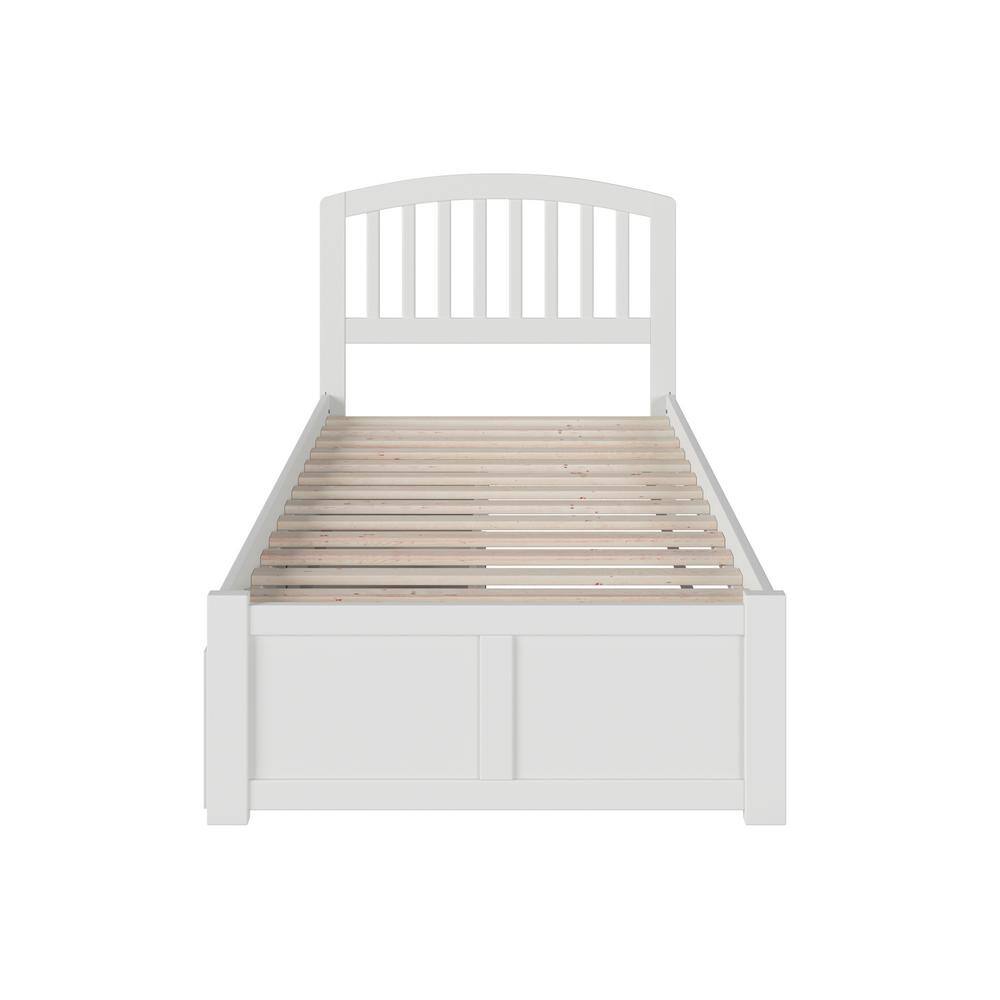 White Twin Wood Platform Bed with Storage Drawers