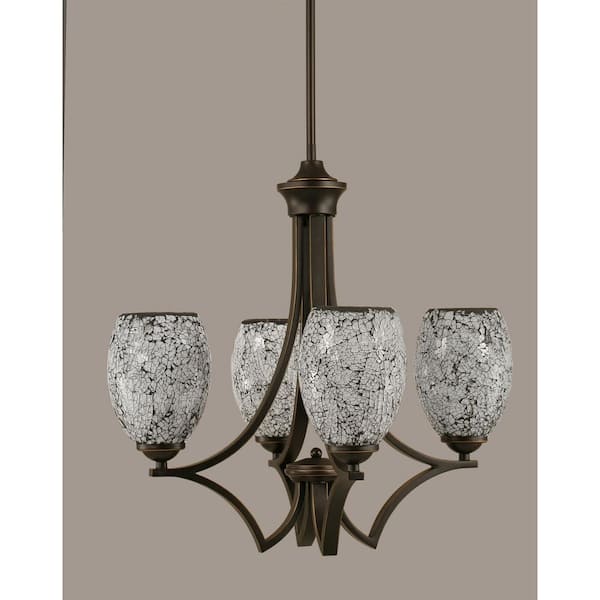 Unbranded Clevelend 4-Light Dark Granite Round Chandelier with 5 in. Black Fusion Glass Shades, No bulbs included