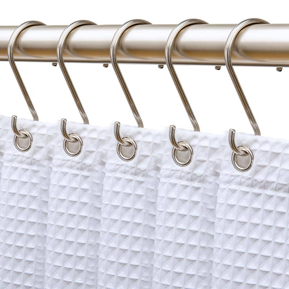 Utopia Alley 1.7 x 3.3 in. S Shaped Rustproof Zinc Shower Curtain Hooks Rings for Shower Curtains & Bathroom Brushed Nickel - Set of 12