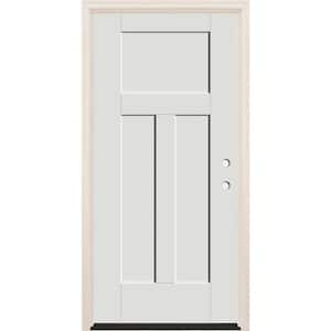 36 in. x 80 in. 3-Panel Craftsman Left-Hand Alpine Fiberglass Prehung Front Door w/6-9/16 in. Frame and Bronze Hinges